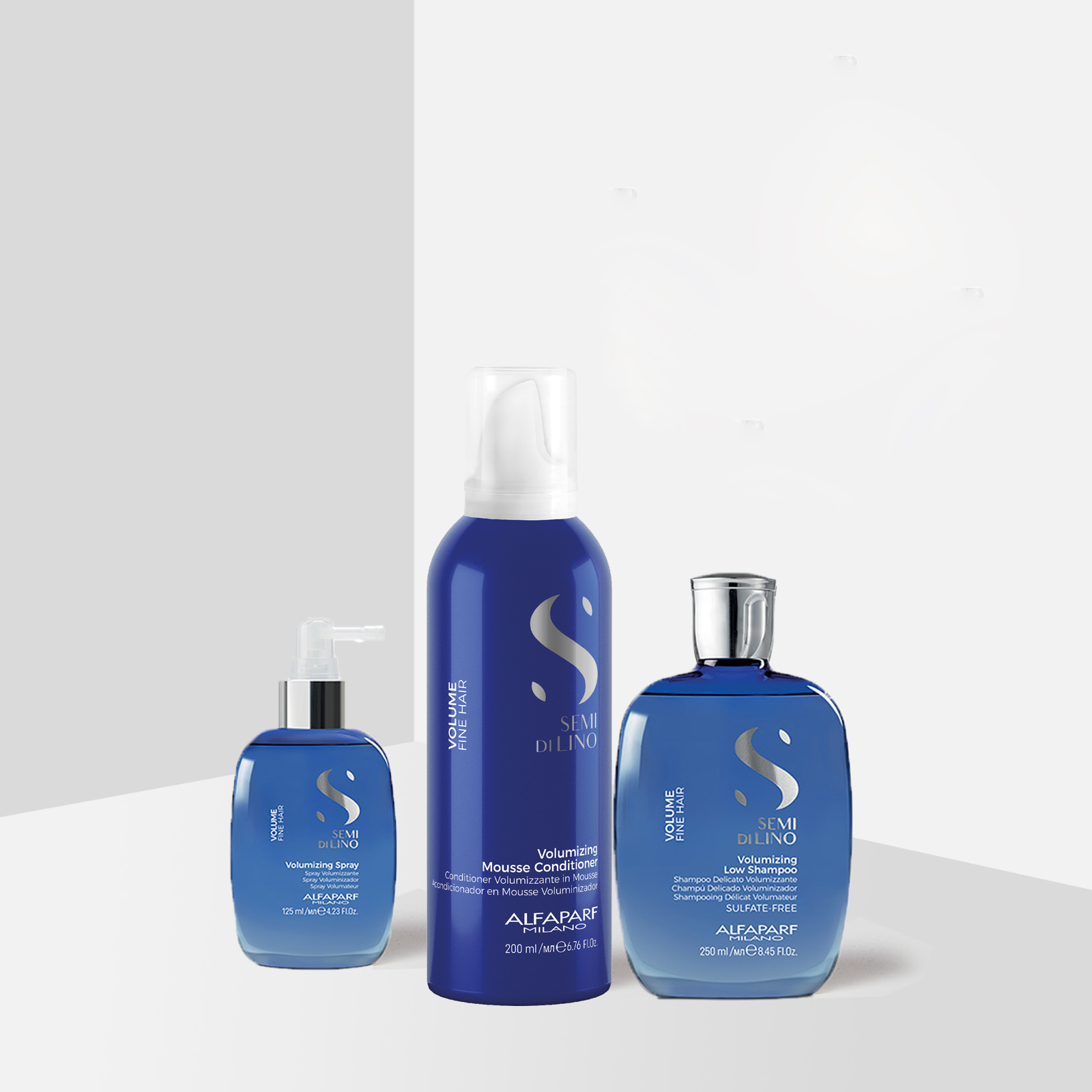 Alfaparf Kit Volumizing Shampoo, Conditioner Mousse e Spray